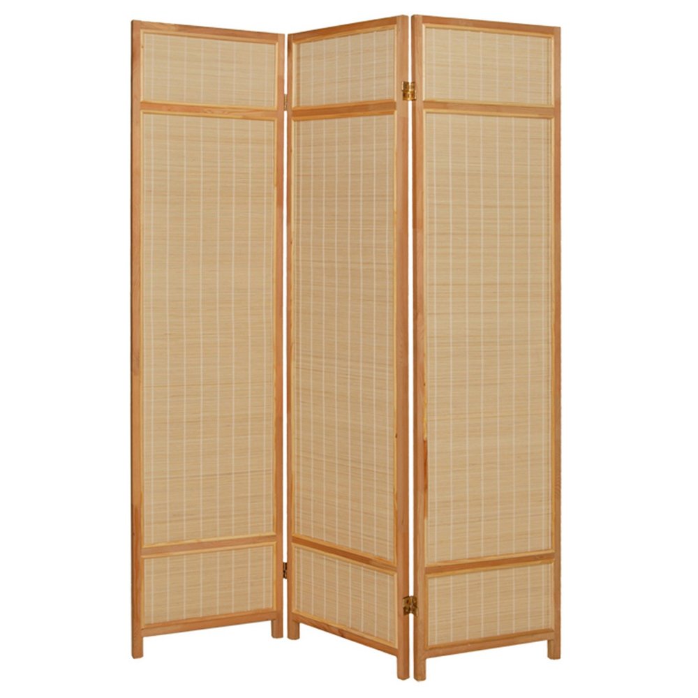 72" Brown Bamboo Folding Three Panel Room Divider