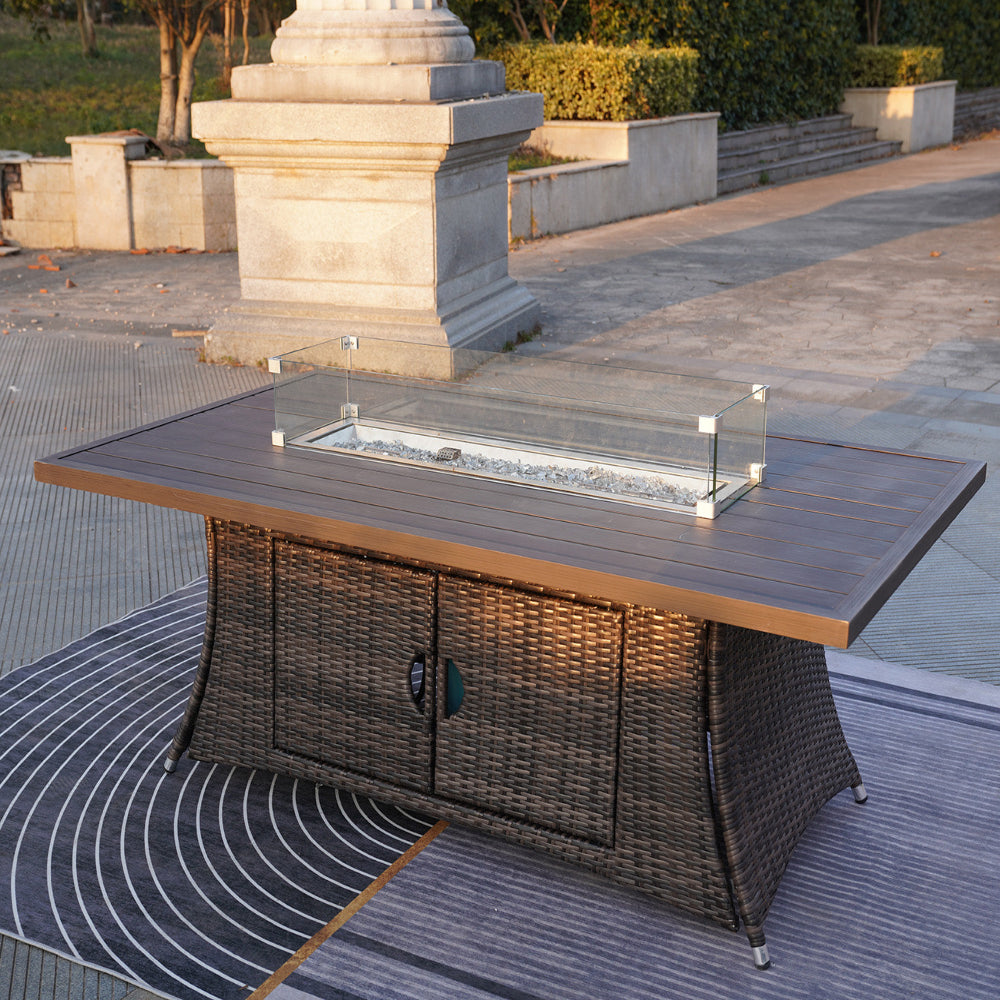 70" Brown Wicker Fire Pit Table