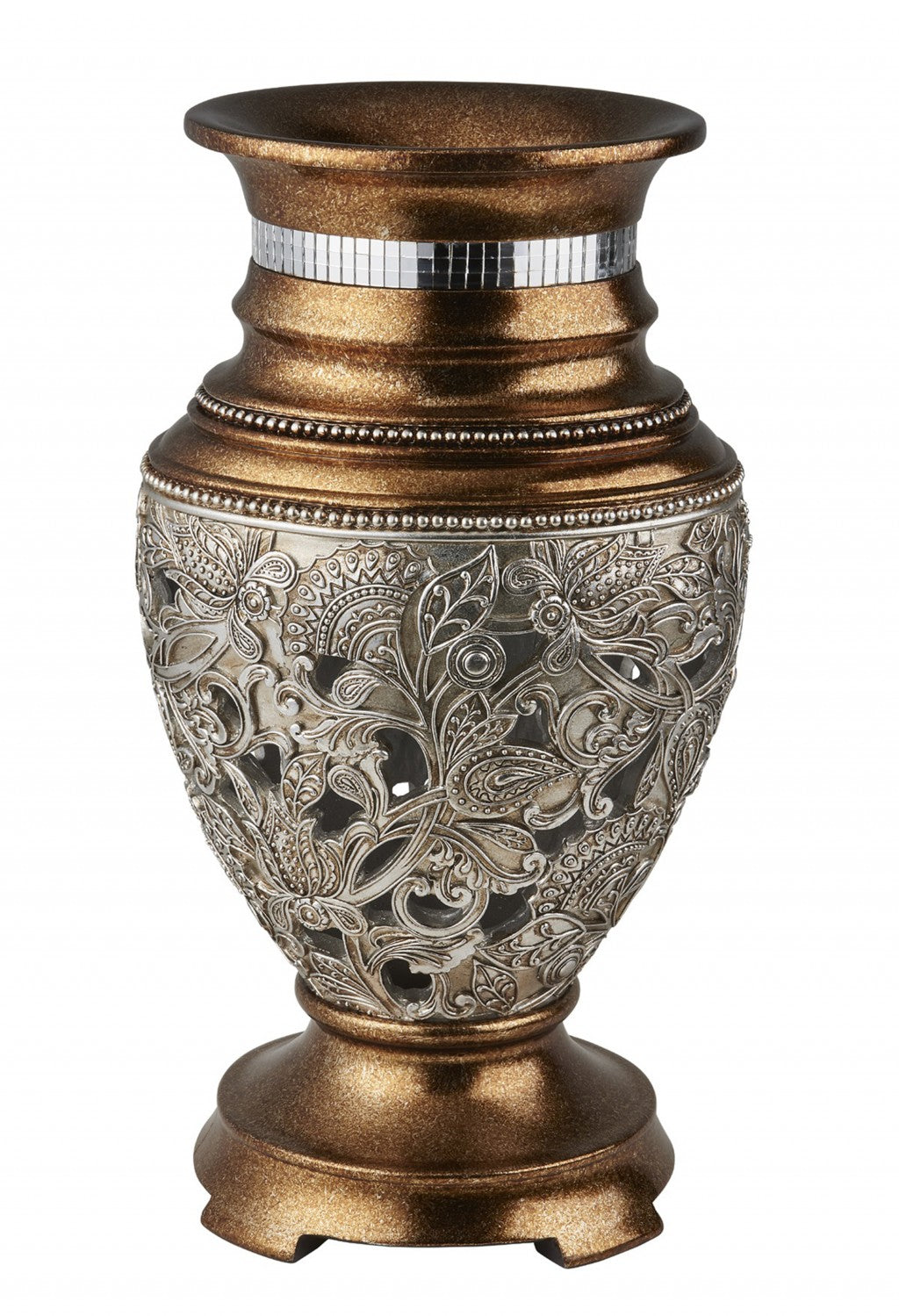 14" Gold and Silver Floral Urn Vase