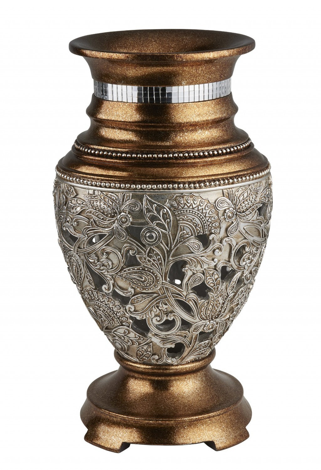 14" Gold and Silver Floral Urn Vase