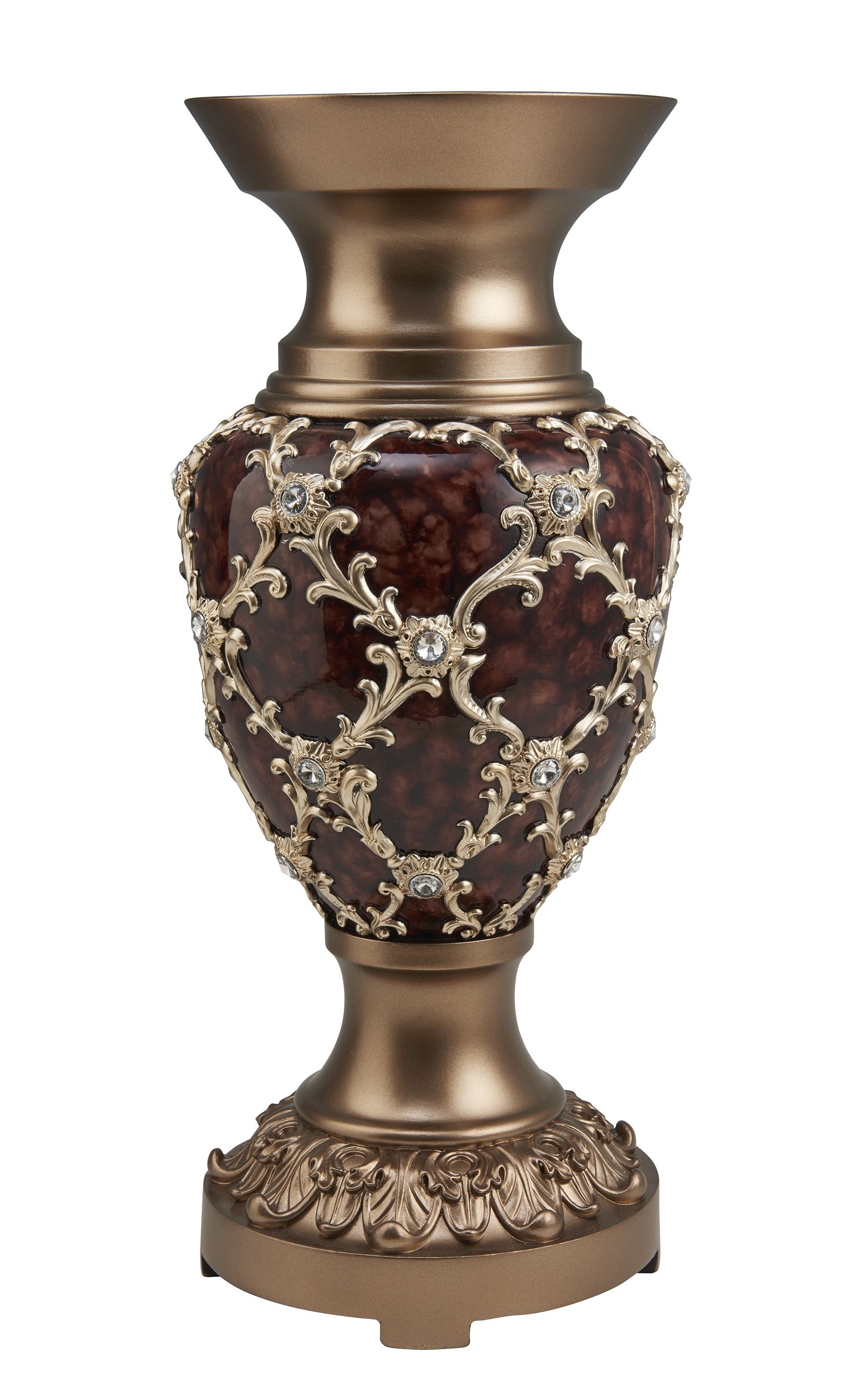 17" Brown and Gold Damask Urn Vase