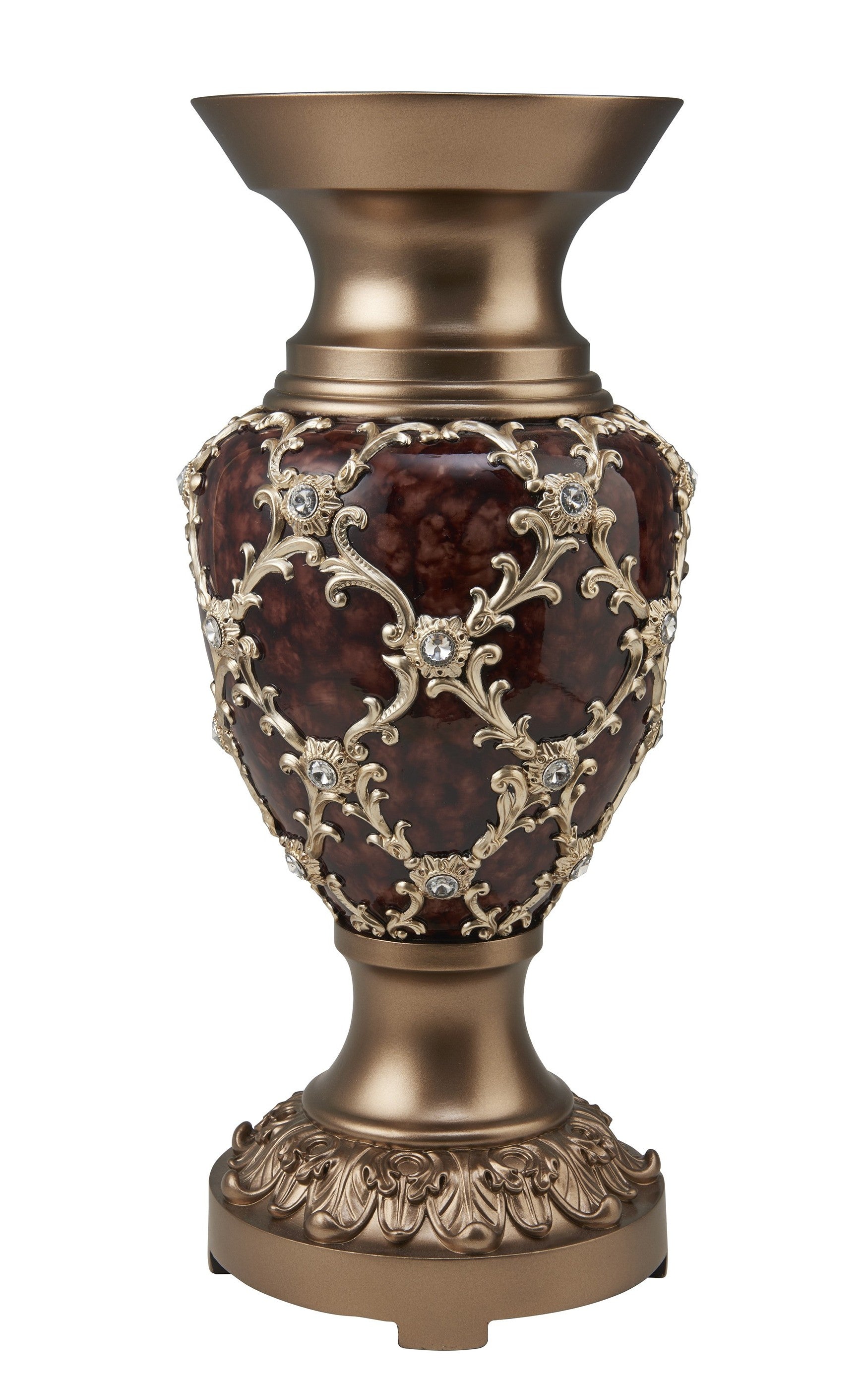 17" Brown and Gold Damask Urn Vase