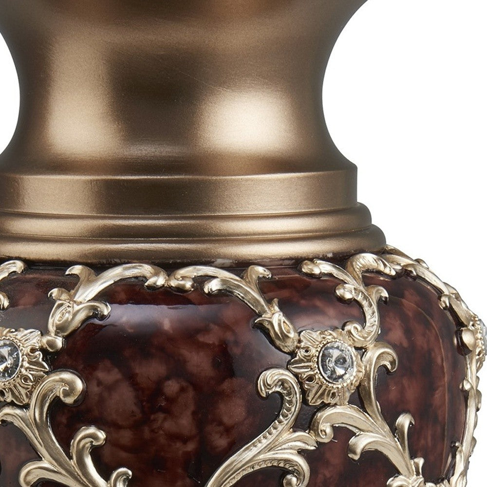 17" Brown and Gold Damask Urn Vase