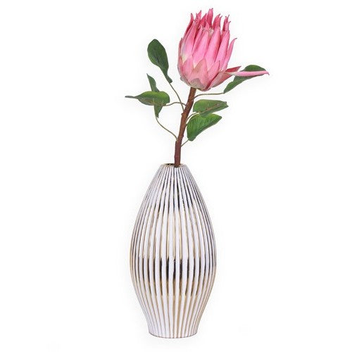 14" White and Gold Stripped Bud Vase