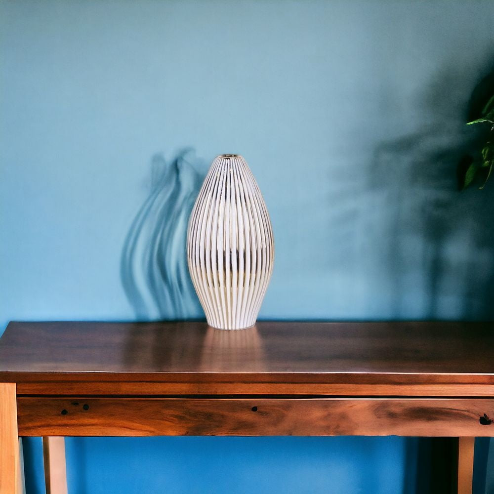 14" White and Gold Stripped Bud Vase