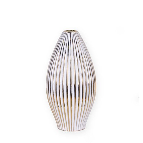 14" White and Gold Stripped Bud Vase