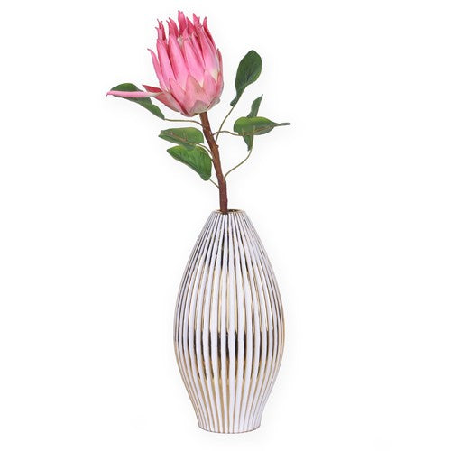 14" White and Gold Stripped Bud Vase