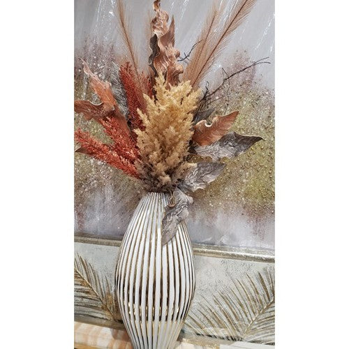 14" White and Gold Stripped Bud Vase