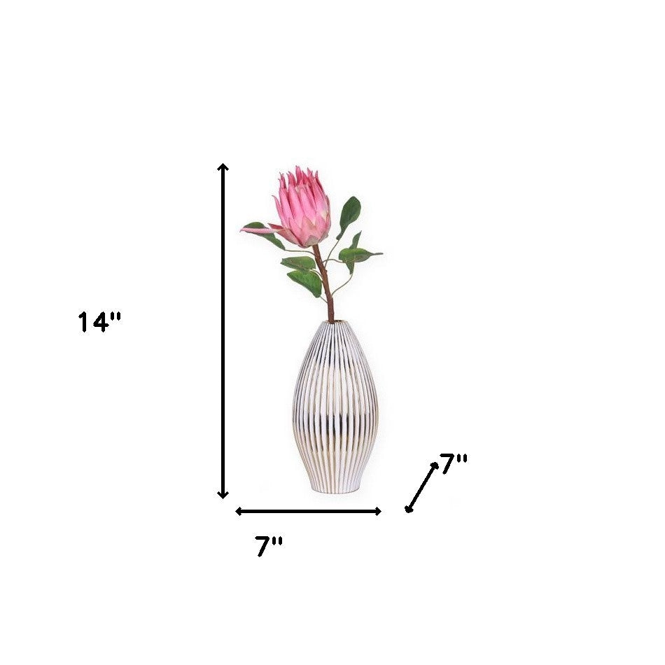 14" White and Gold Stripped Bud Vase