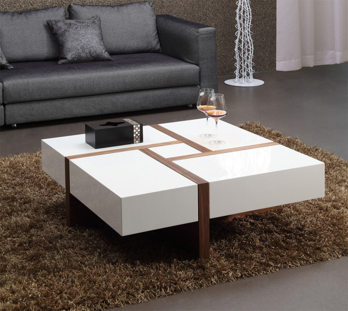 39" White and Walnut Expandable Coffee Table