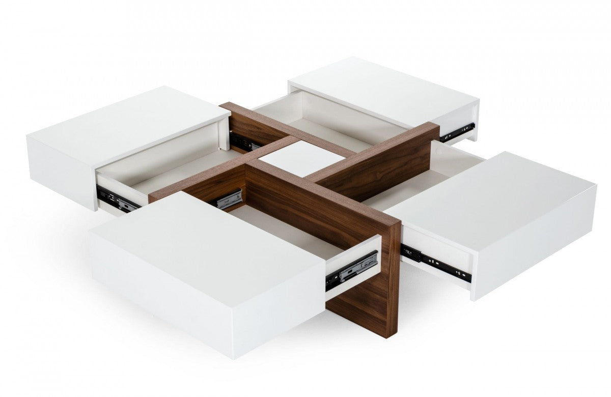 39" White and Walnut Expandable Coffee Table