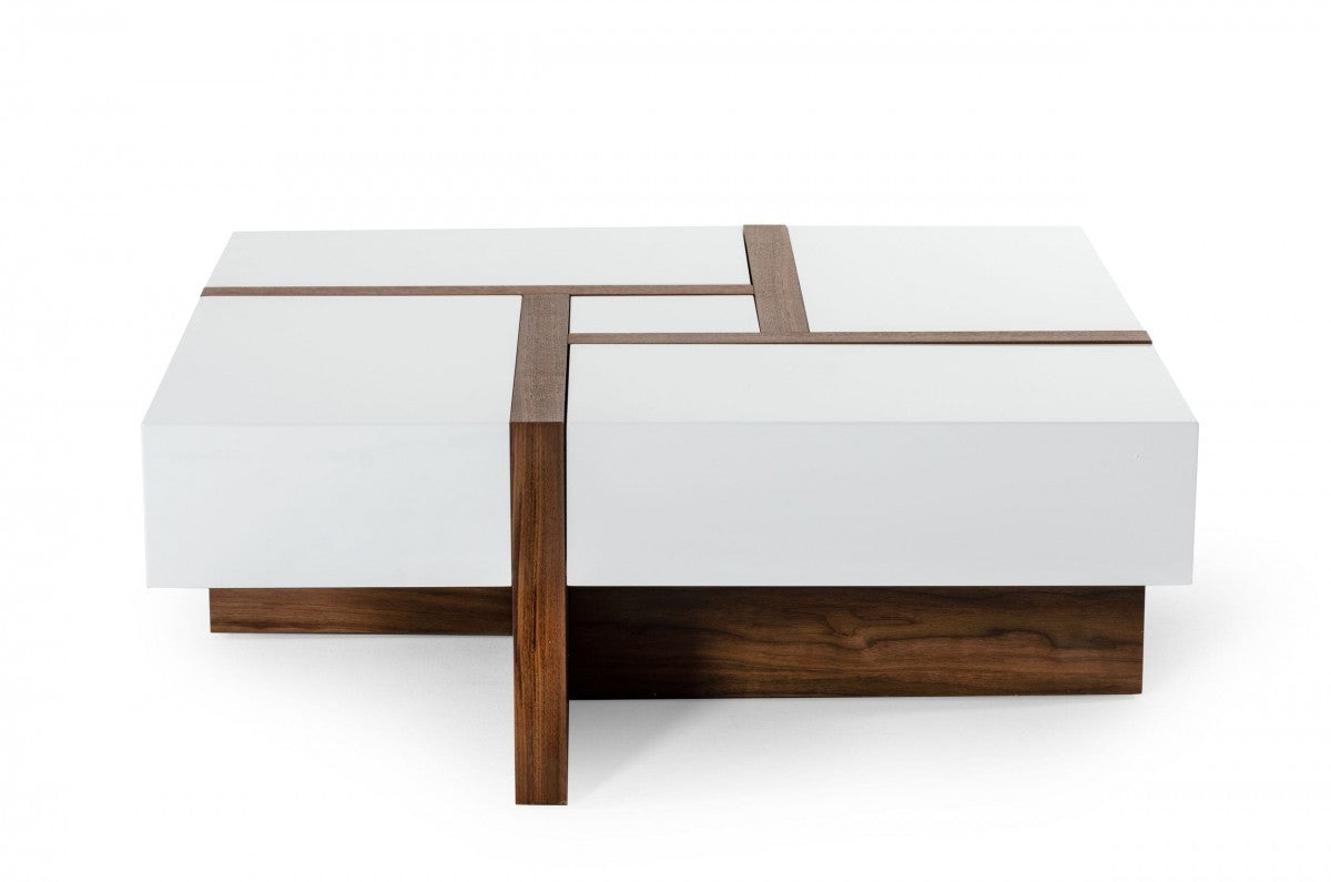 39" White and Walnut Expandable Coffee Table