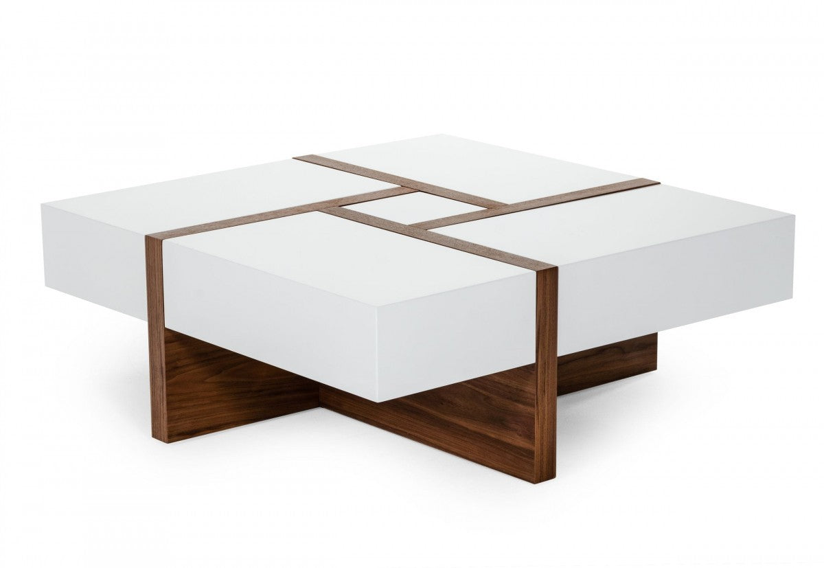 39" White and Walnut Expandable Coffee Table