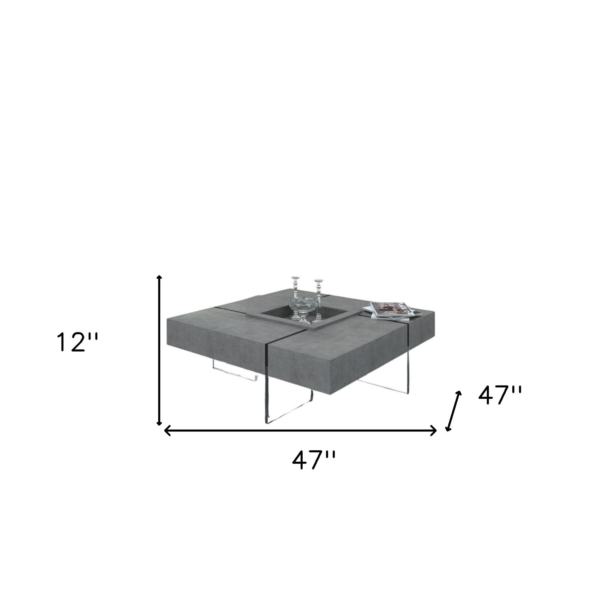 47" Gray Wood Laminate and Glass Coffee Table