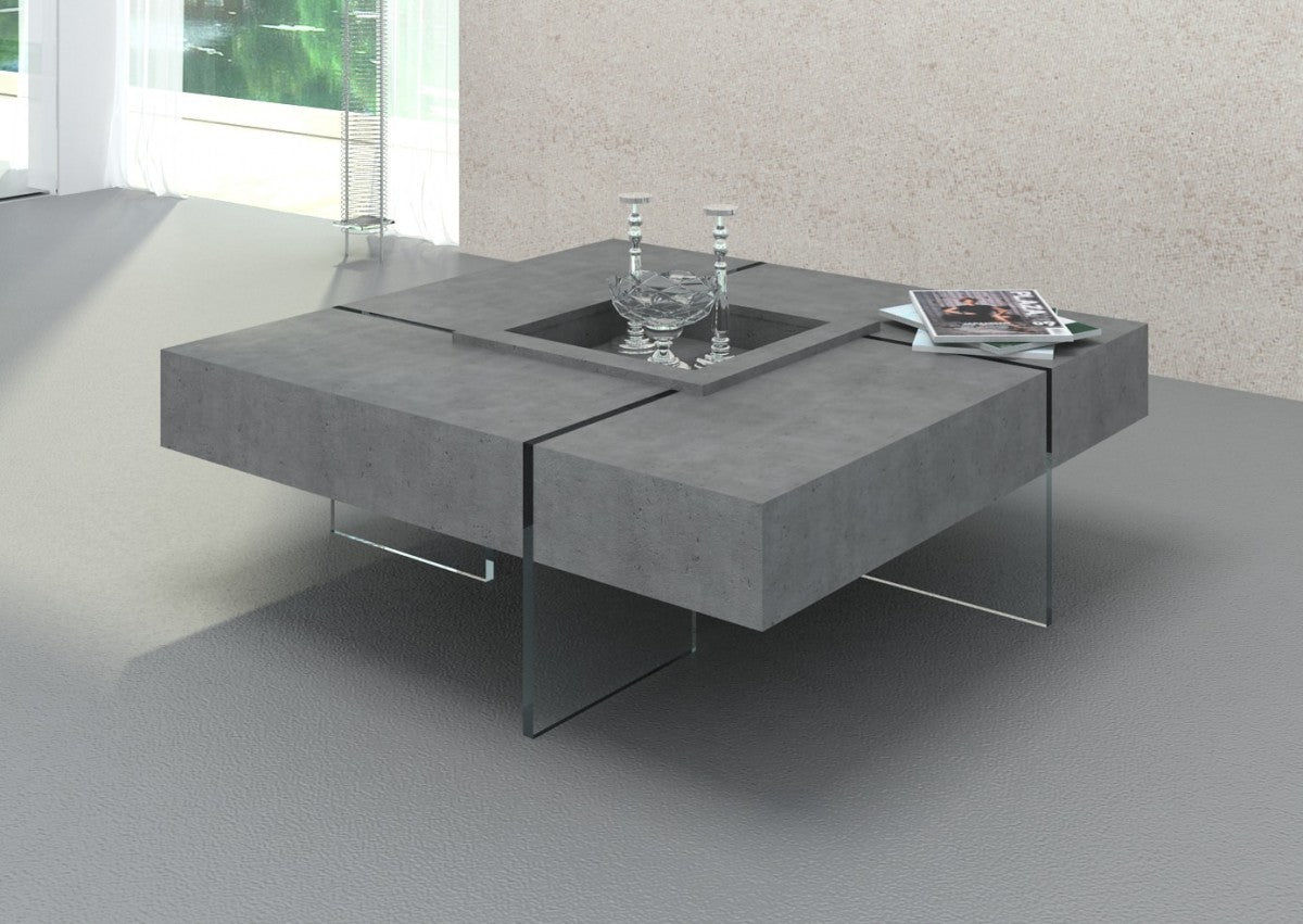 47" Gray Wood Laminate and Glass Coffee Table