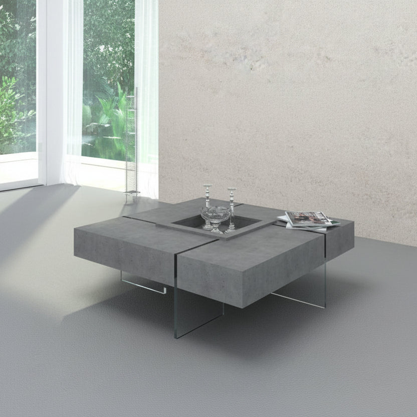 47" Gray Wood Laminate and Glass Coffee Table