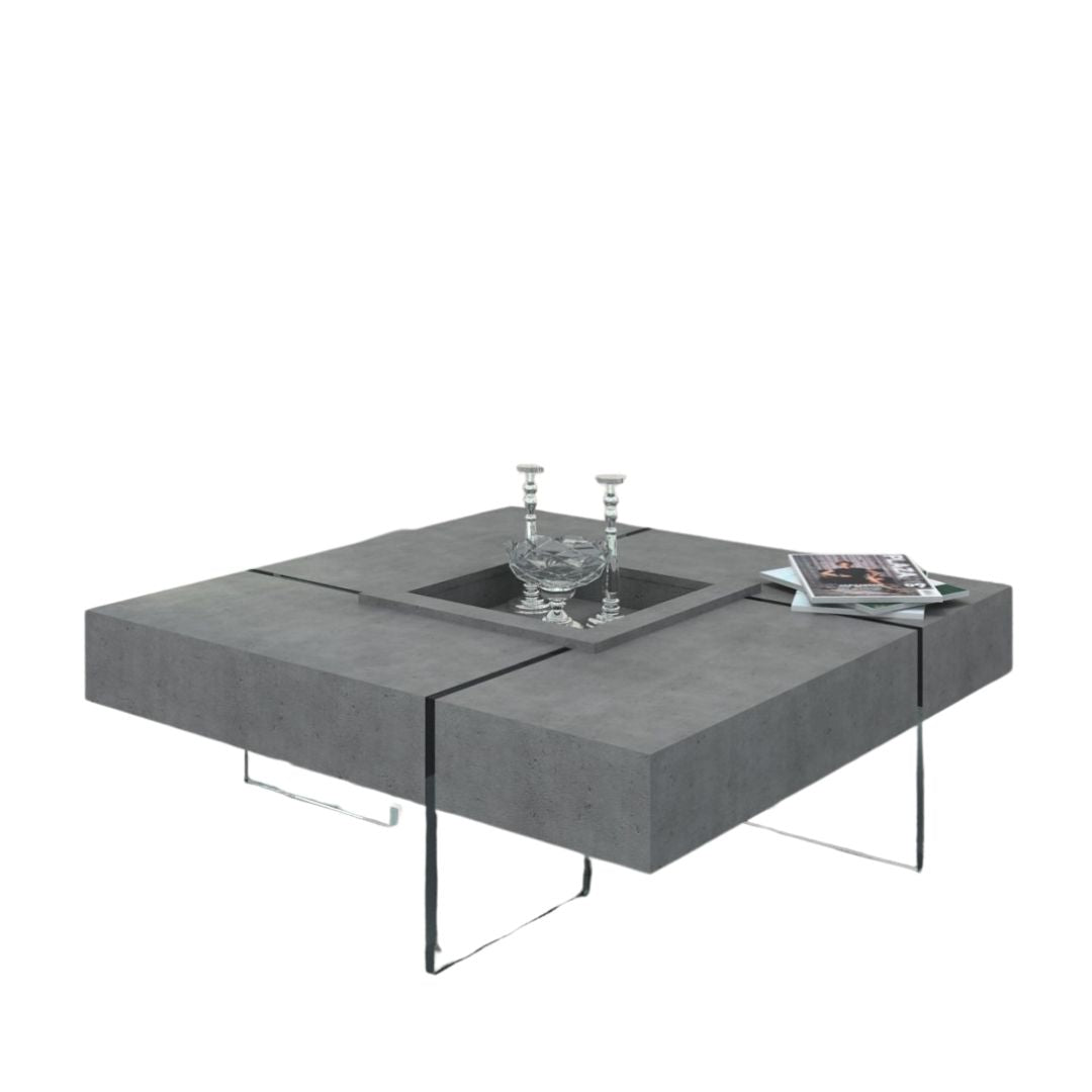 47" Gray Wood Laminate and Glass Coffee Table