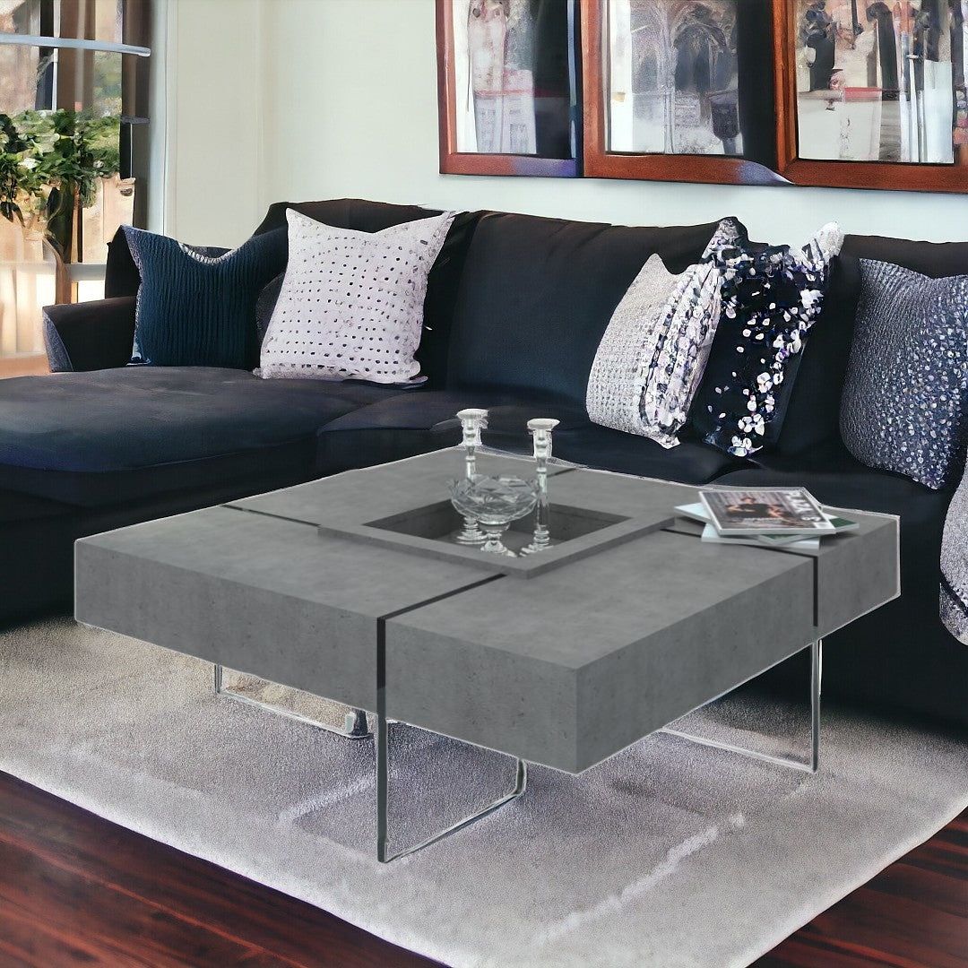 47" Gray Wood Laminate and Glass Coffee Table