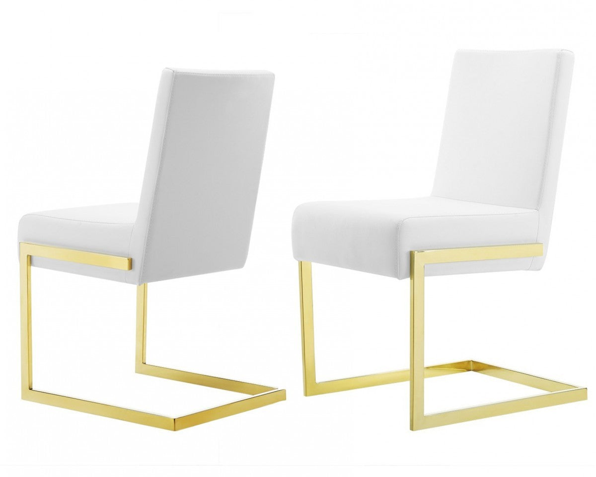 Set of Two 19" White and Gold Base Dining Chair