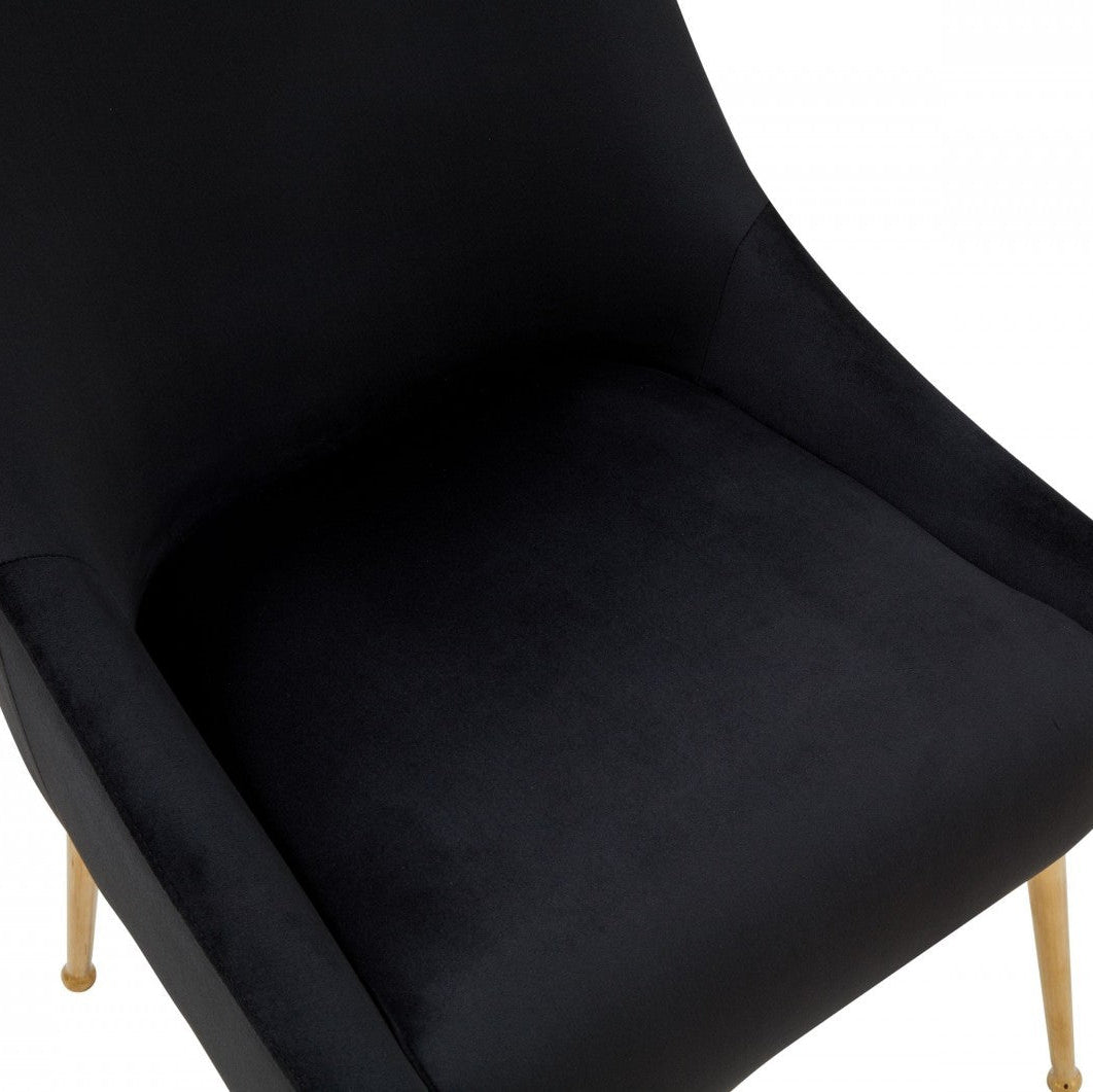 Set of Two 22" Black and Gold Velvet Dining Chairs