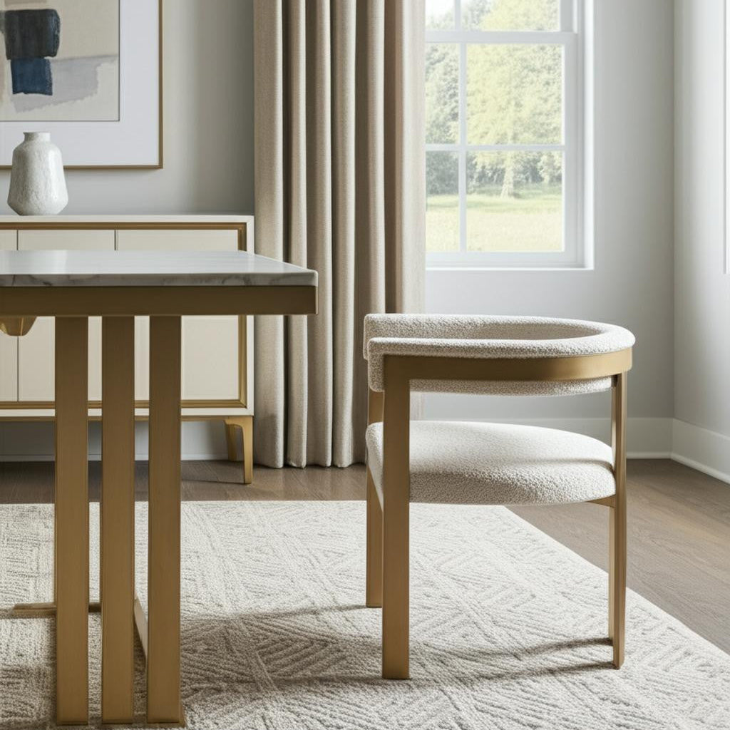 25" White and Gold Deco Barrel Back Dining Chair