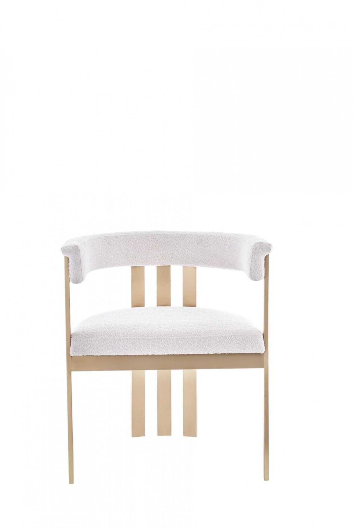 25" White and Gold Deco Barrel Back Dining Chair