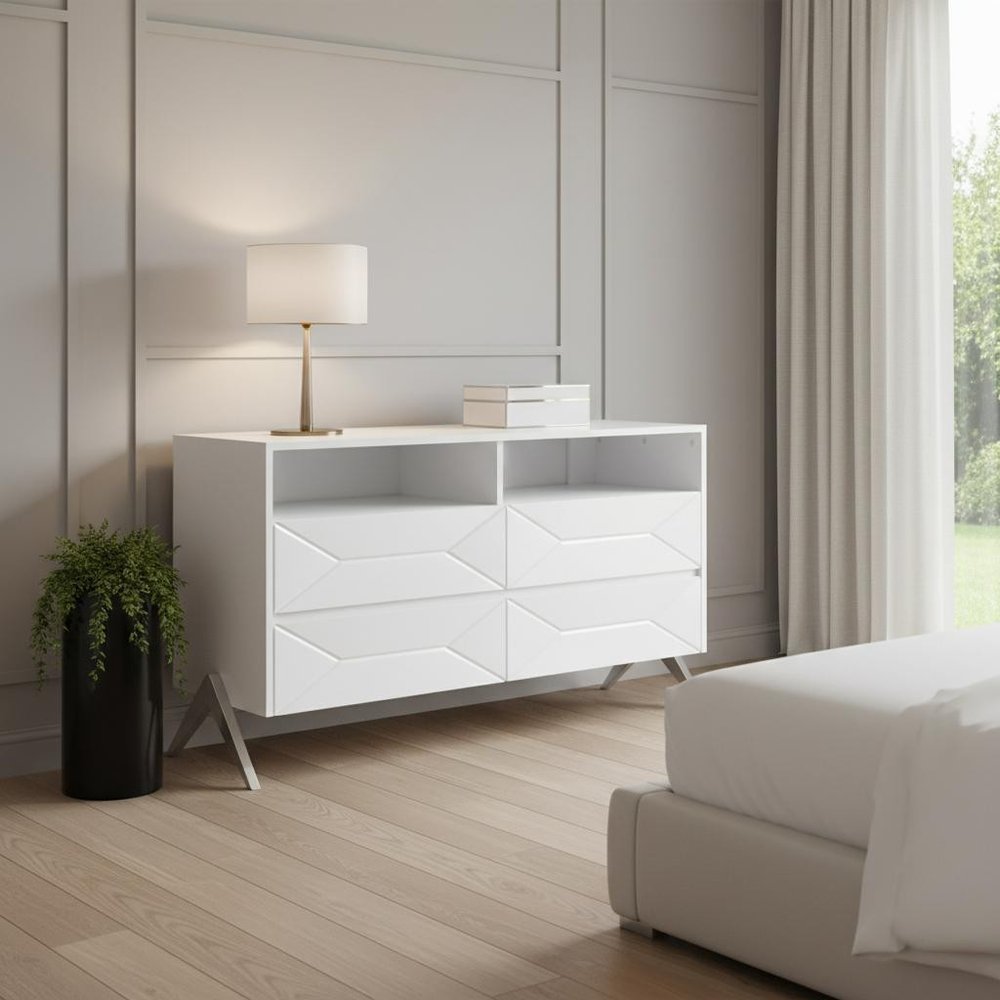 61" Gloss White Contemporary Dresser with Shelf