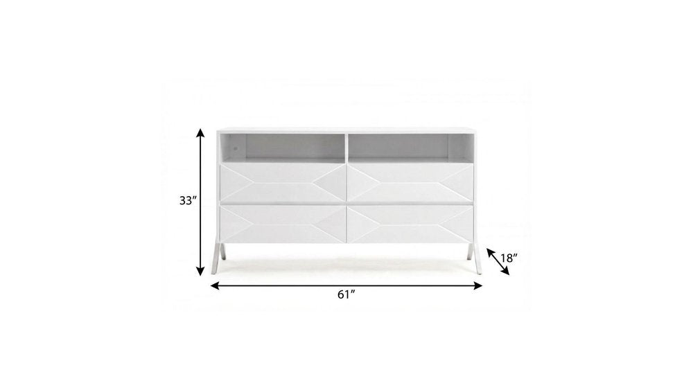 61" Gloss White Contemporary Dresser with Shelf