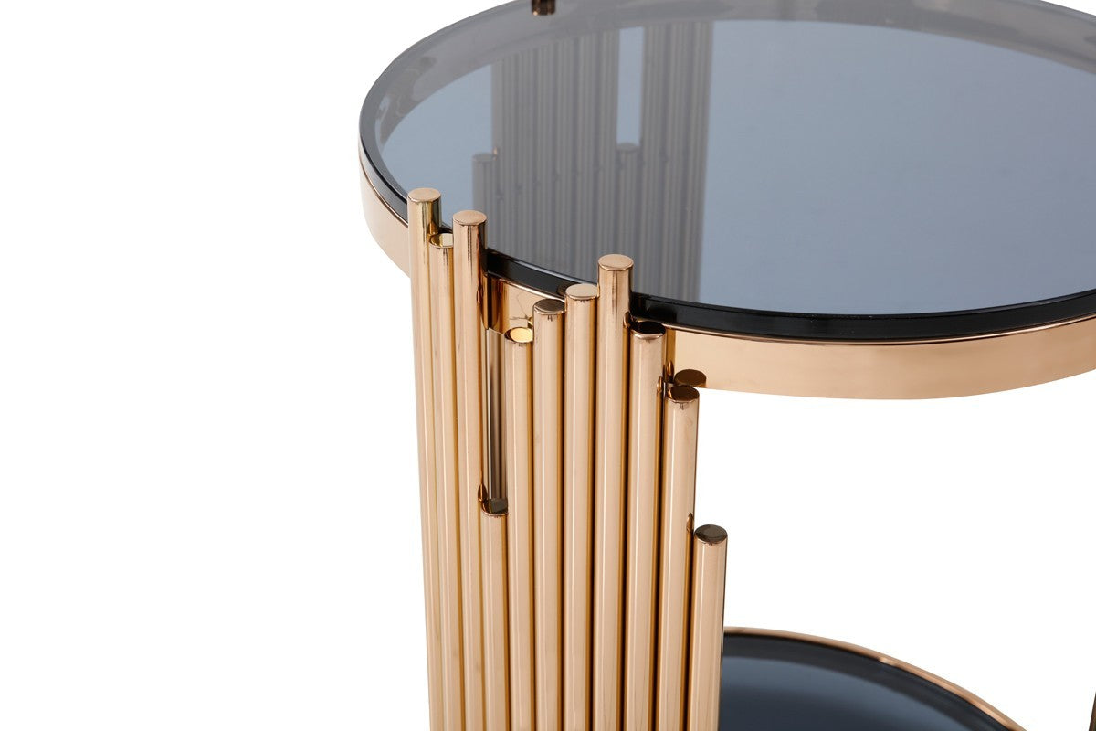 22" Gold and Smoked Glass Round End Table