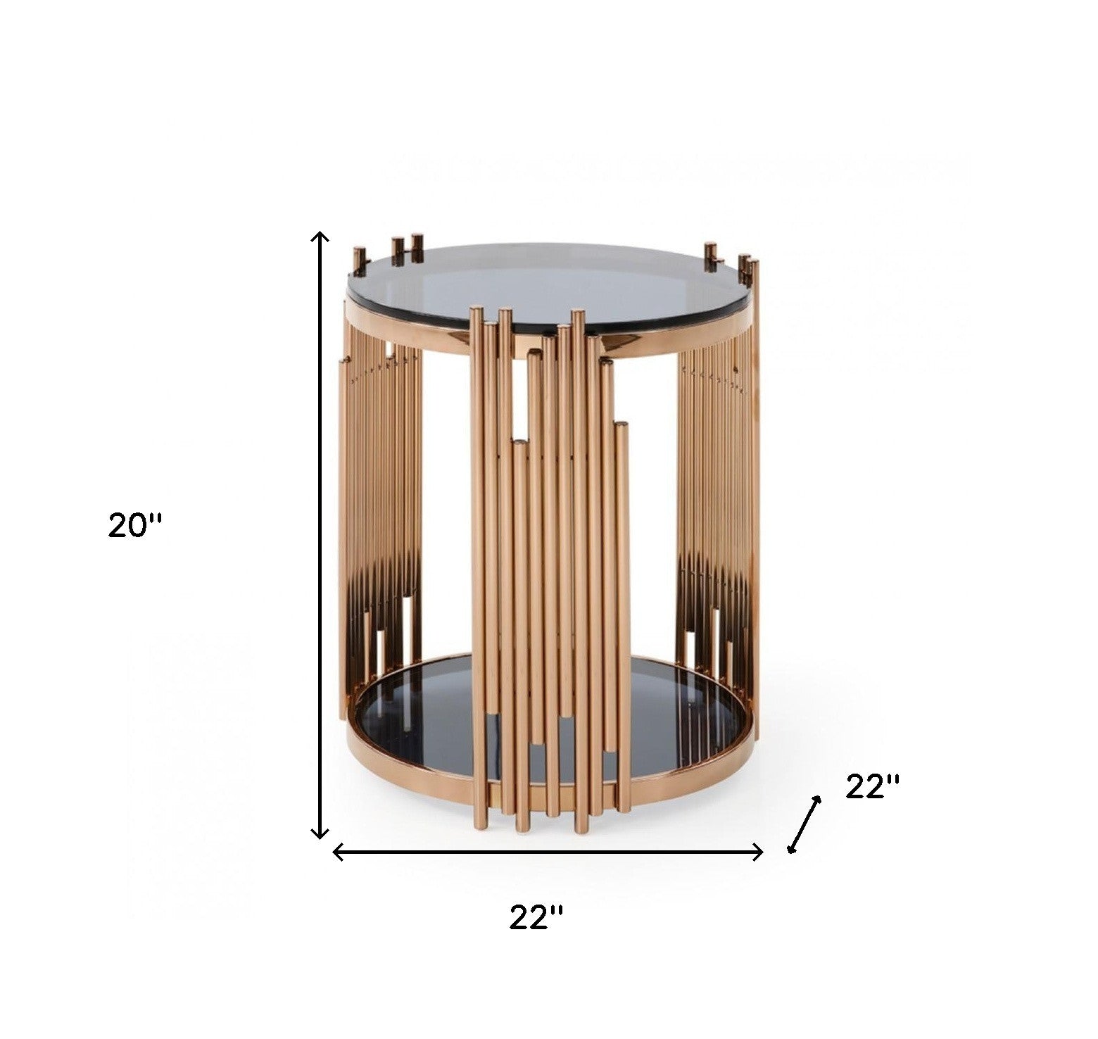 22" Gold and Smoked Glass Round End Table