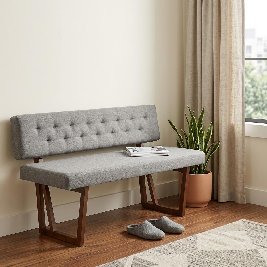 63" Gray Tufted Dining Bench
