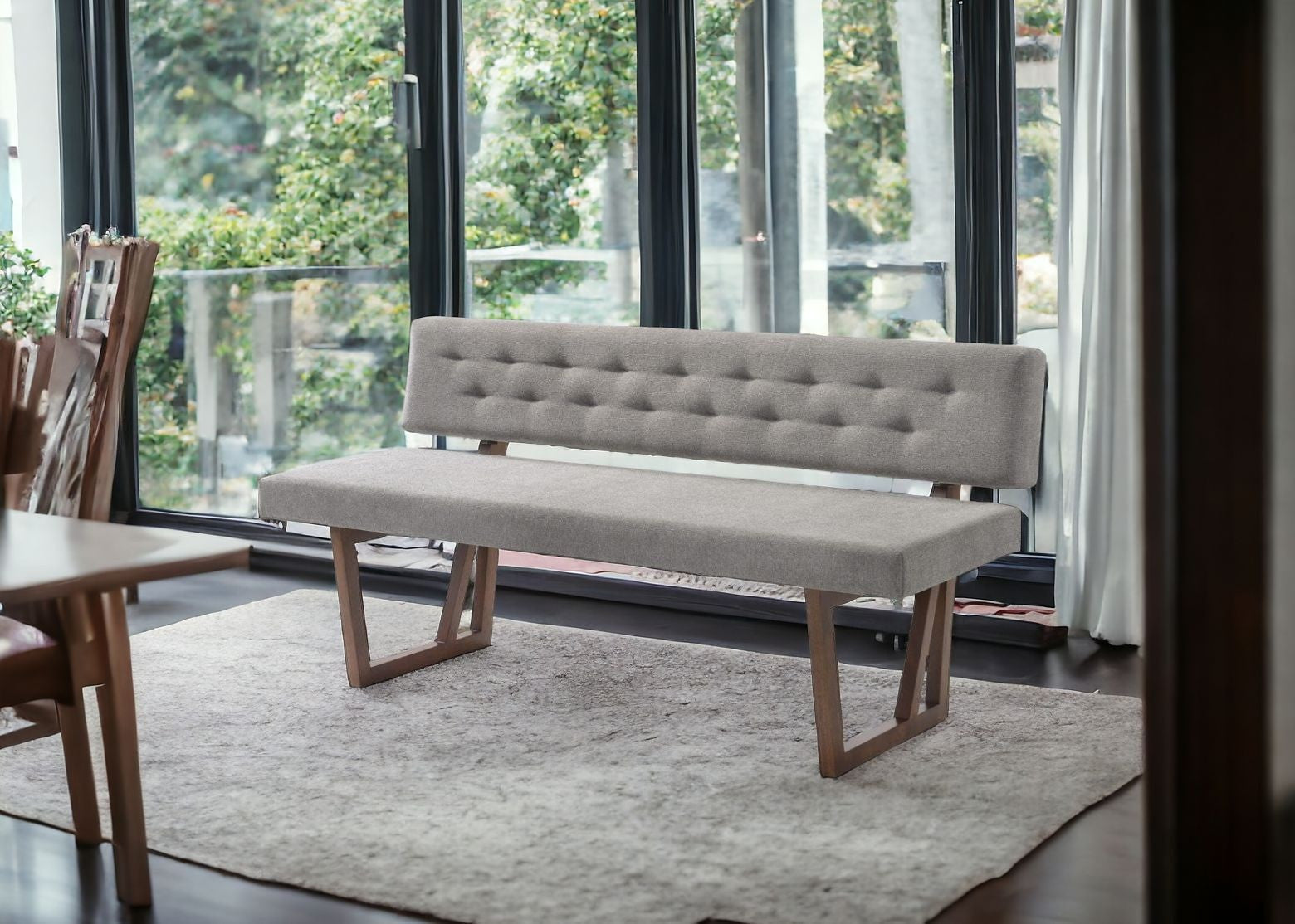 63" Gray Tufted Dining Bench