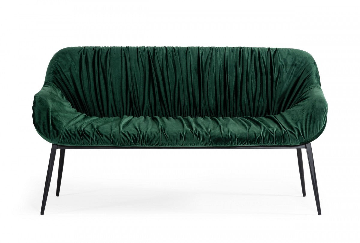 56" Green Velvet Full Back Bench