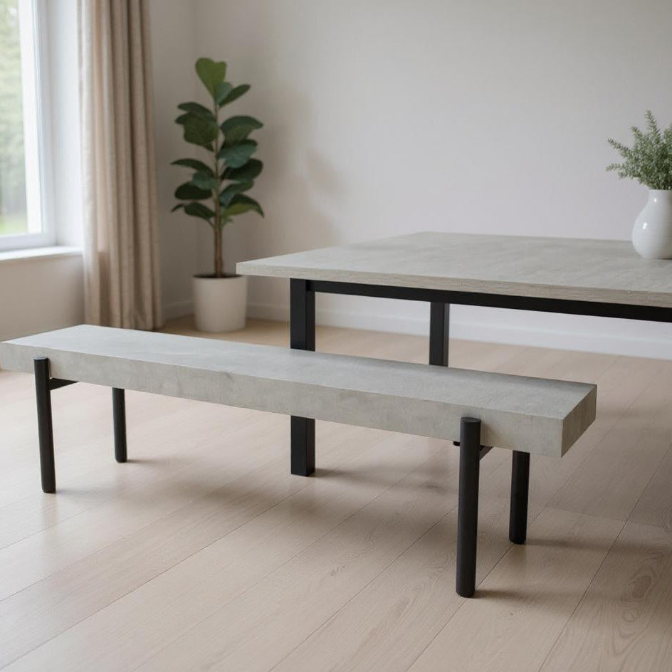63" Gray Concrete Dining Bench
