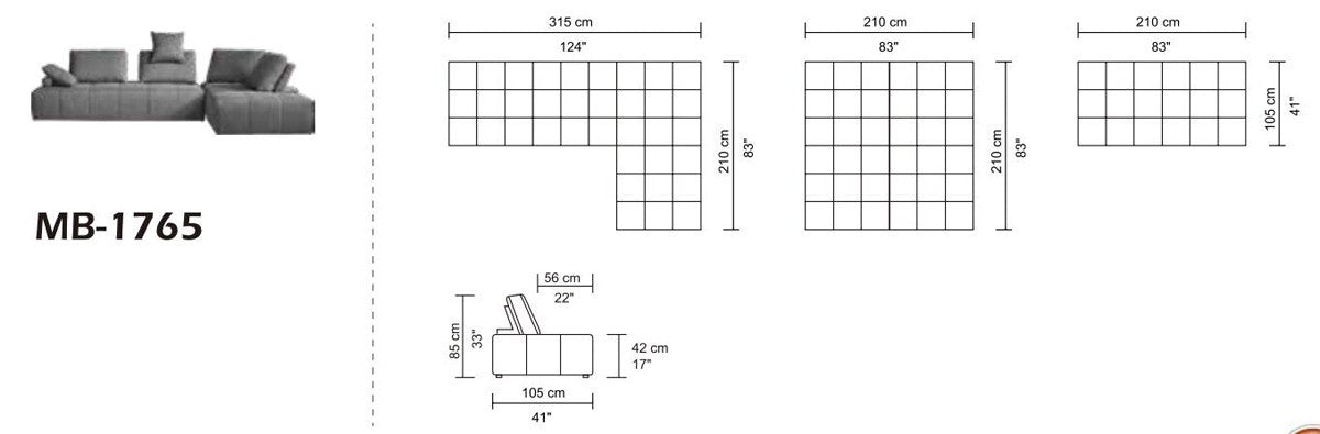 124" Gray Modular Sectional Sofa