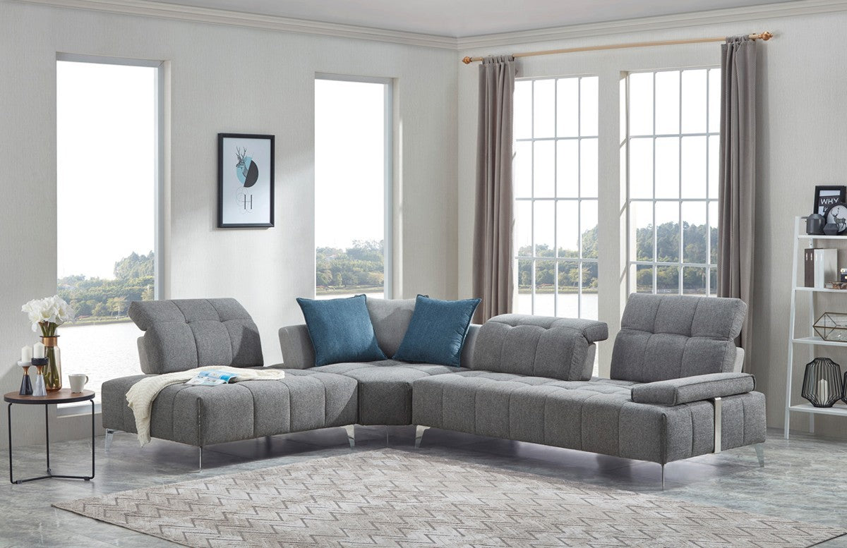 130" 3 Piece L-Shape Gray Modular Sofa