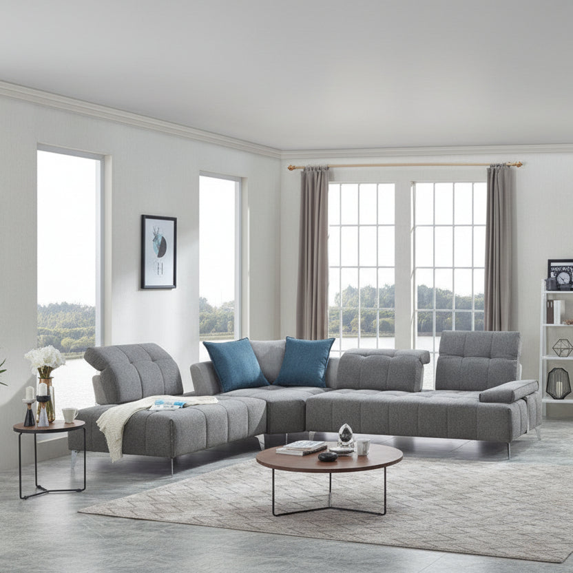 130" 3 pc. L-Shape Gray Modular Sofa