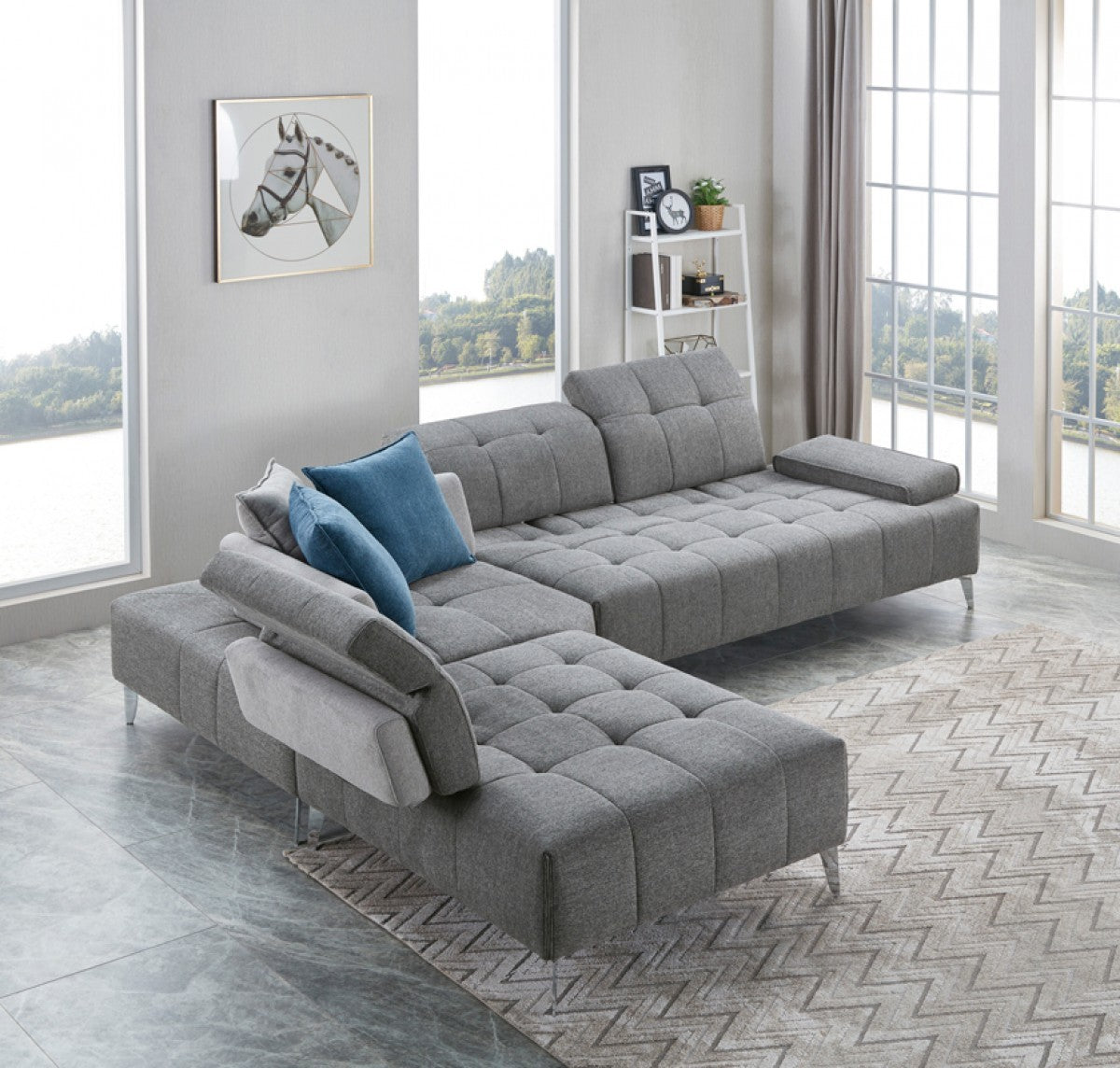 130" 3 Piece L-Shape Gray Modular Sofa