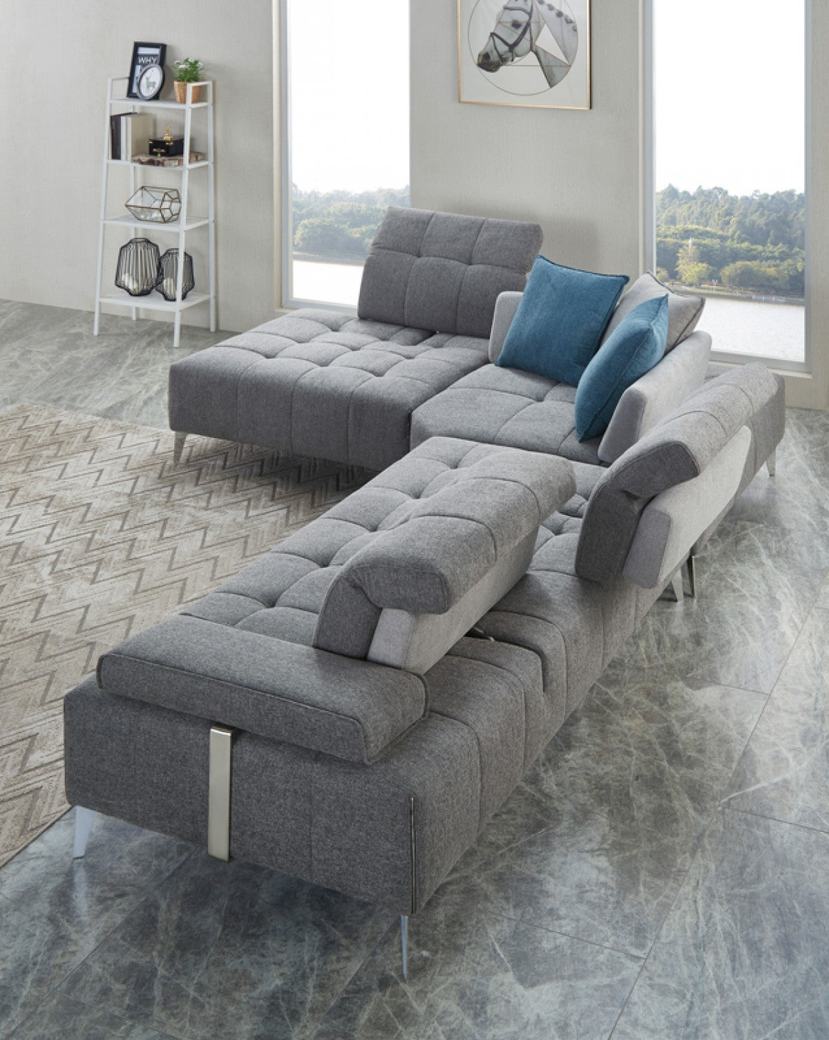 130" 3 Piece L-Shape Gray Modular Sofa