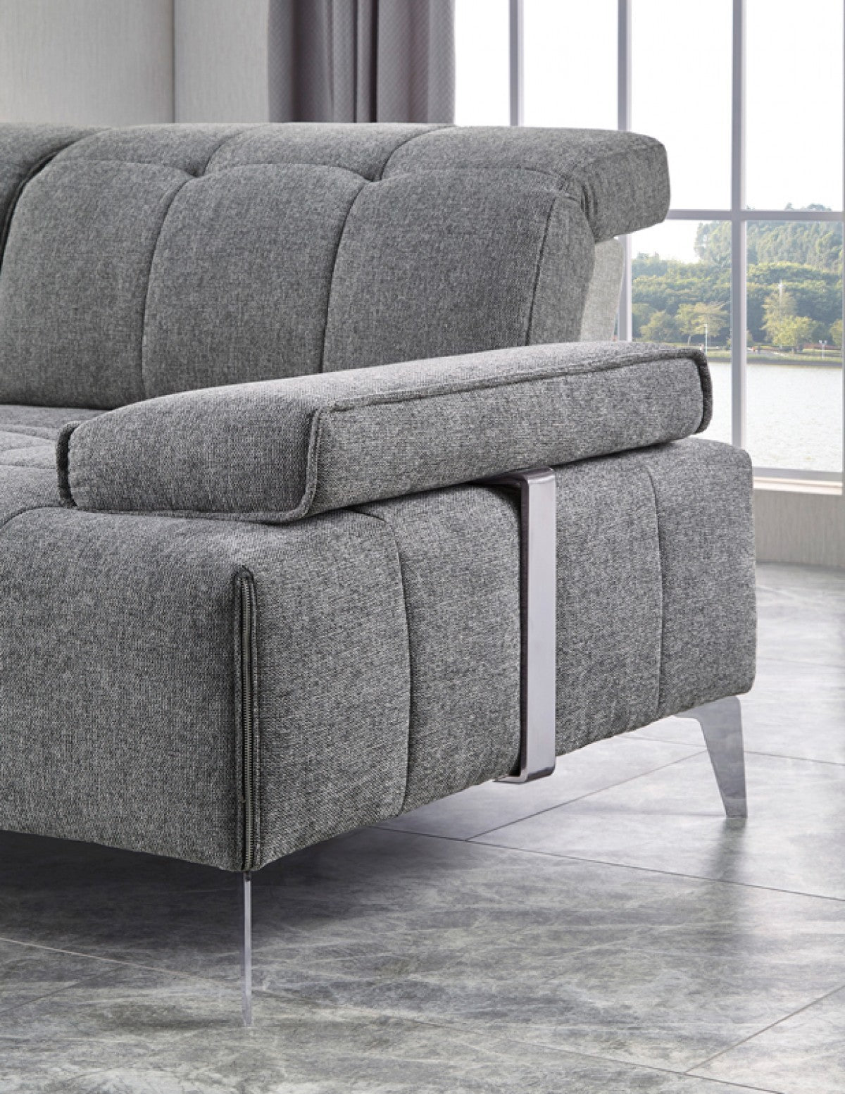 130" 3 Piece L-Shape Gray Modular Sofa