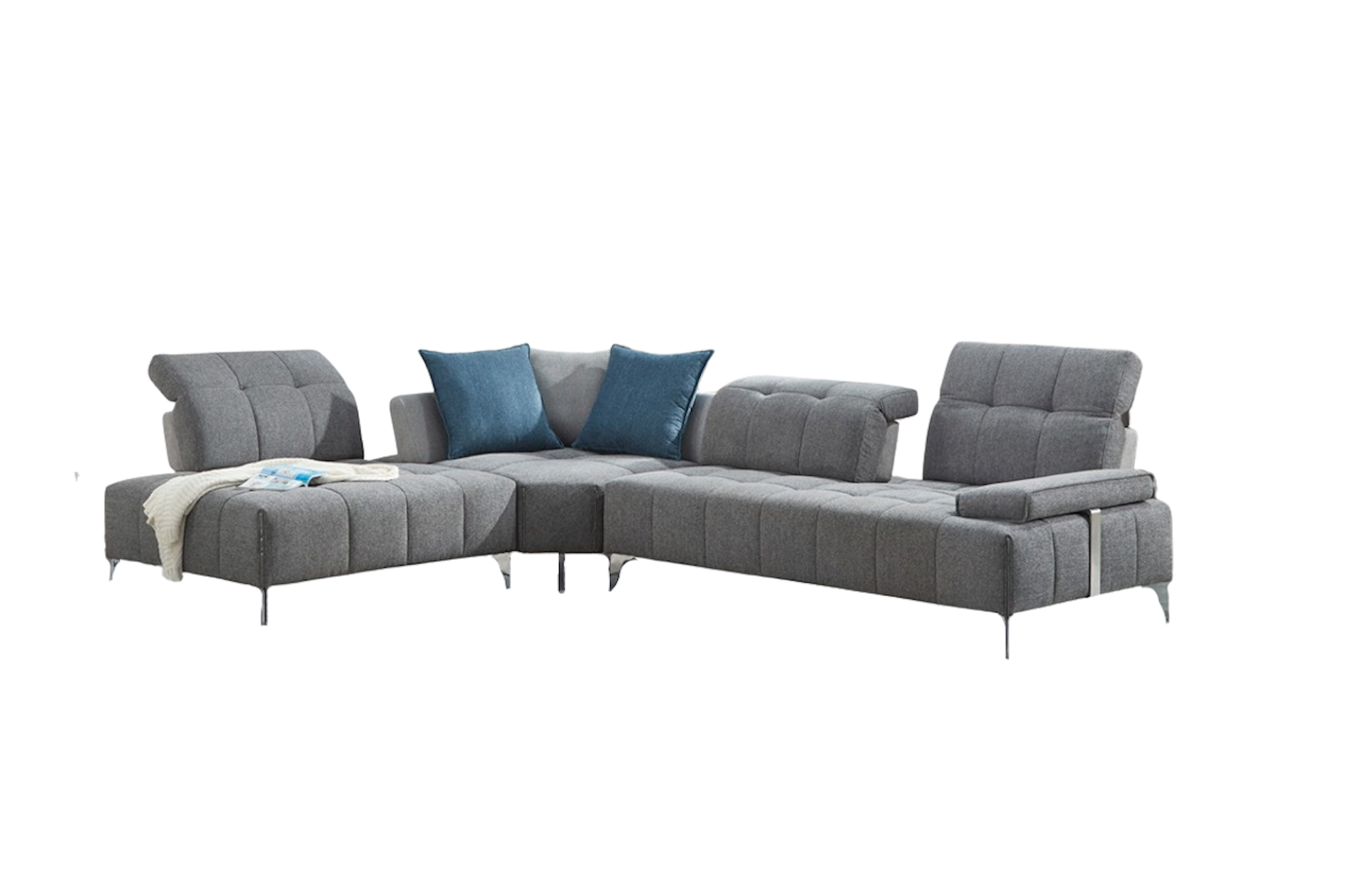 130" 3 Piece L-Shape Gray Modular Sofa