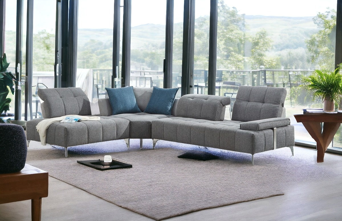 130" 3 Piece L-Shape Gray Modular Sofa