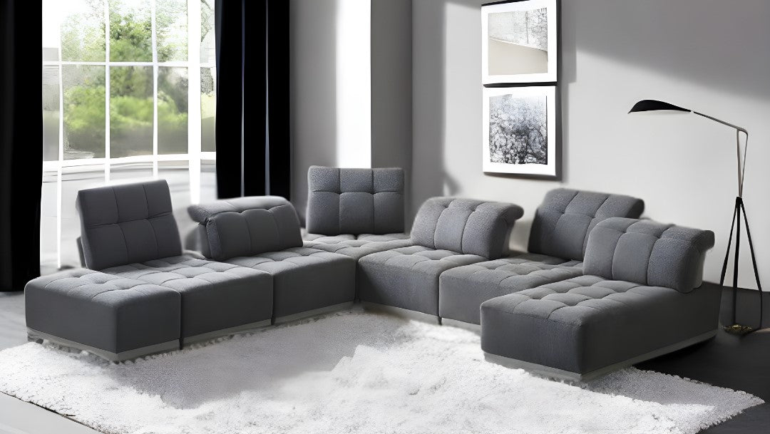 137" Gray 7 Piece Modular Sectional Sofa