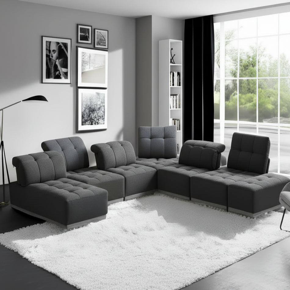 137" Gray 7 Piece Modular Sectional Sofa
