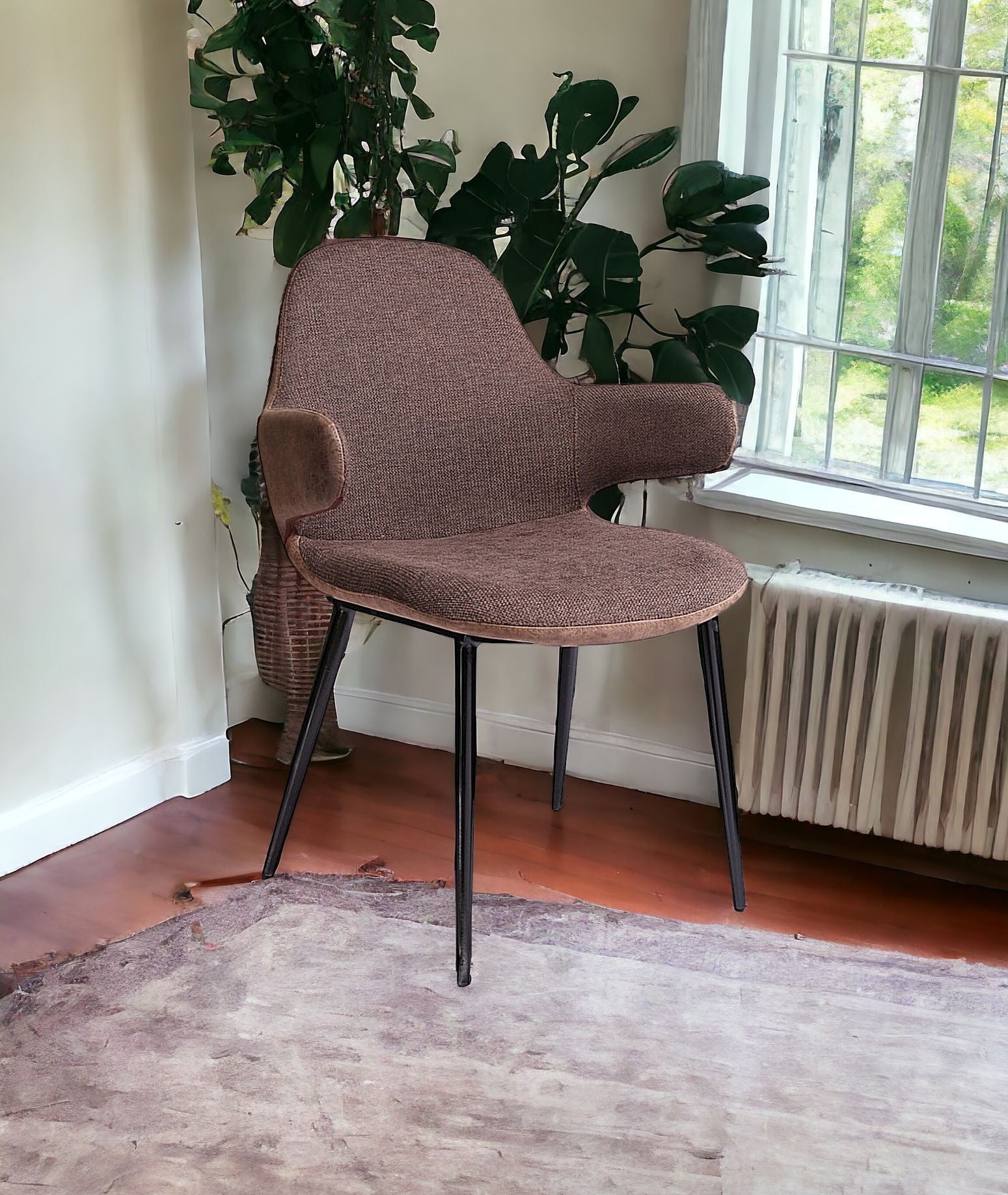 23" Brown Faux Leather Wing Back Chair