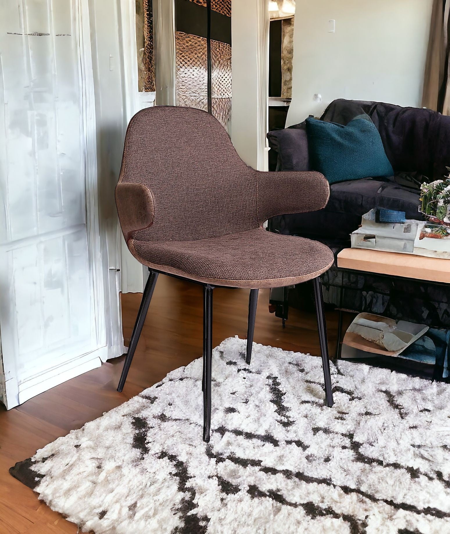 23" Brown Faux Leather Wing Back Chair