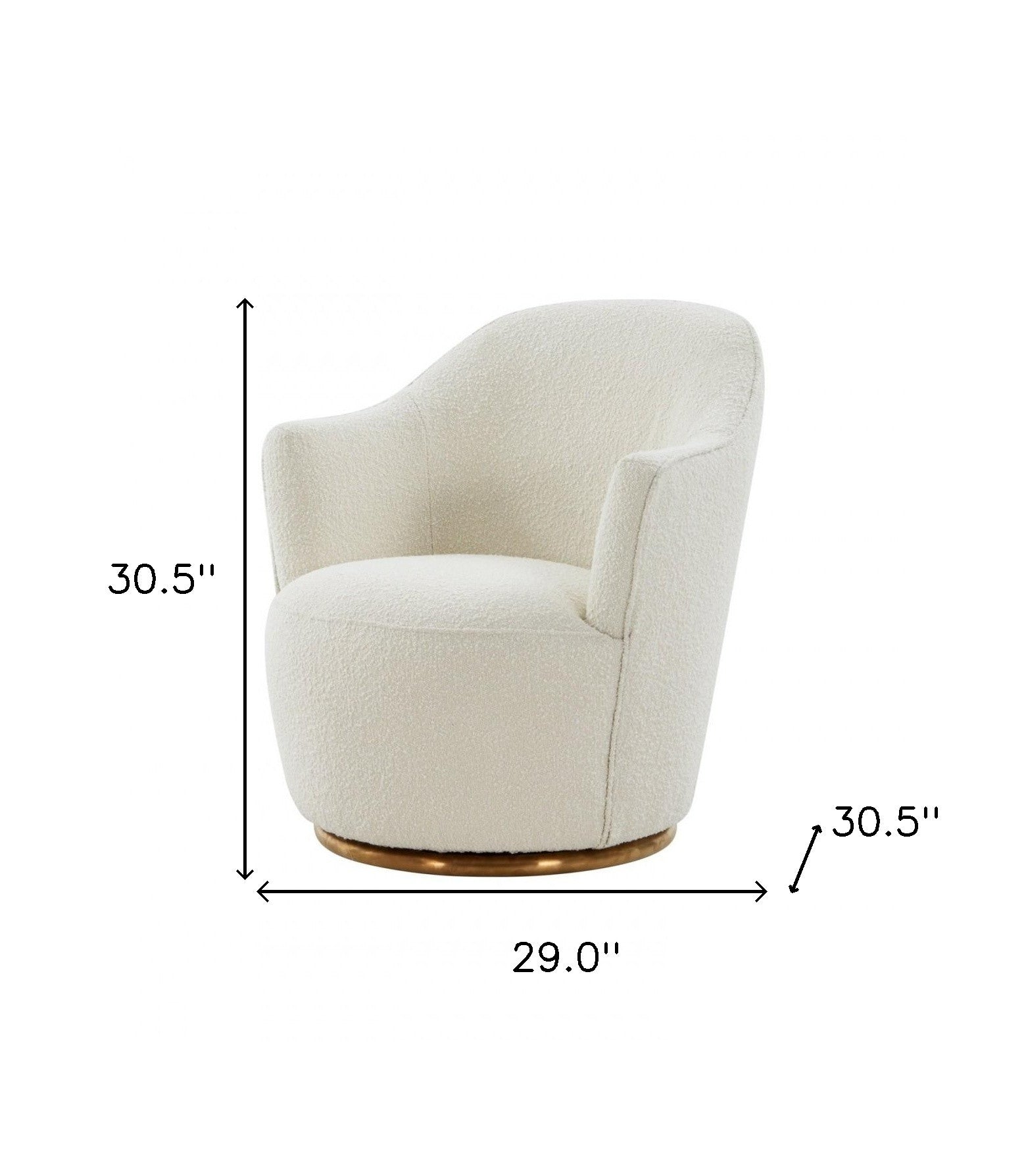 29" Modern Sherpa Cream & Gold Swivel Chair