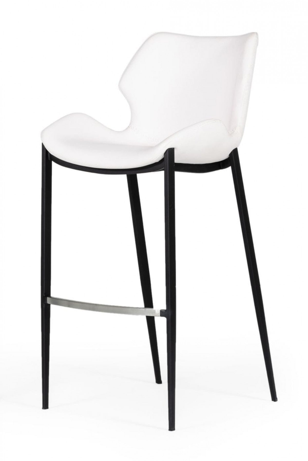 42" Set of Two White Faux Leather Saddle Bar Chairs