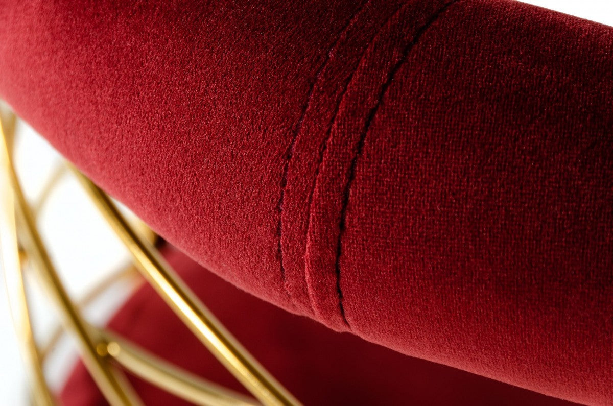 39" Red and Gold Curved Back Velvet Bar Chair