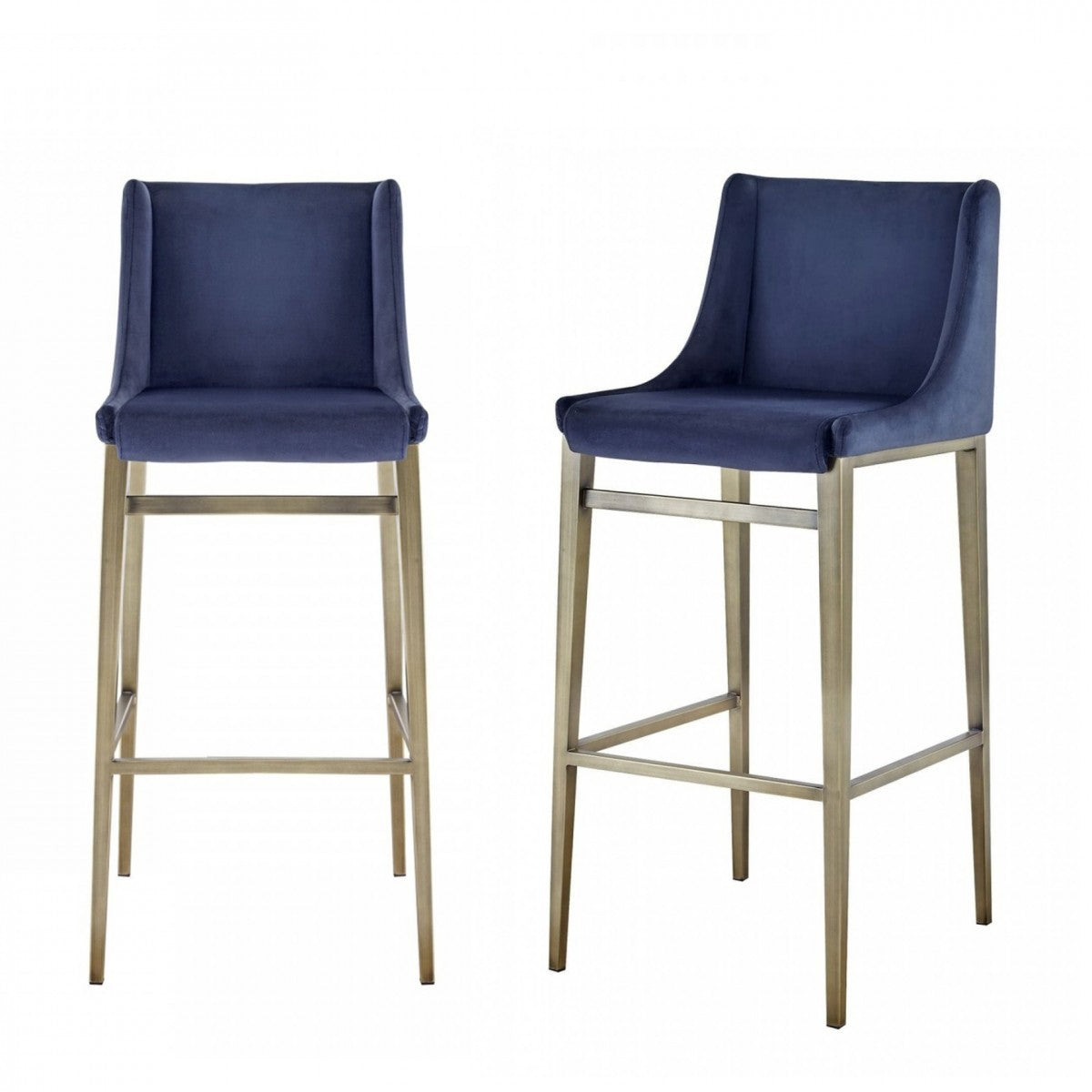 41" Set of Two Blue Velvet Deco Bar Chair